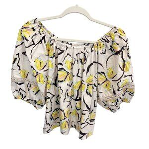 Velvet by Graham & Spencer Zoey Floral Print Off the Shoulder Top Puff Sleeve XS